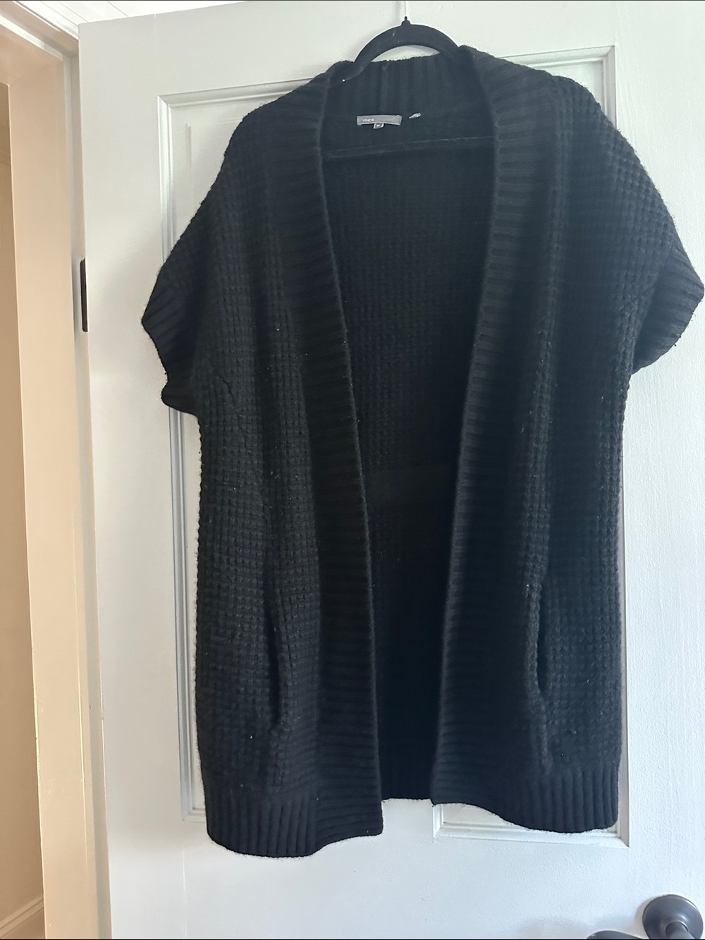 Vince Black cashmere wool Short-Sleeve Open-Front Knit Cardigan